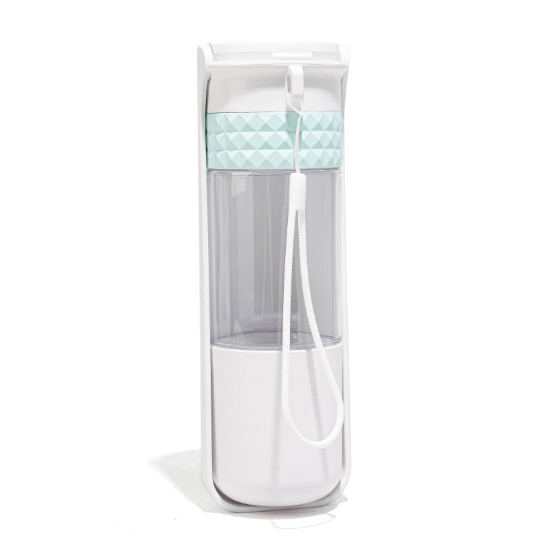 Clear water bottle with a light blue quilted pattern on a white background